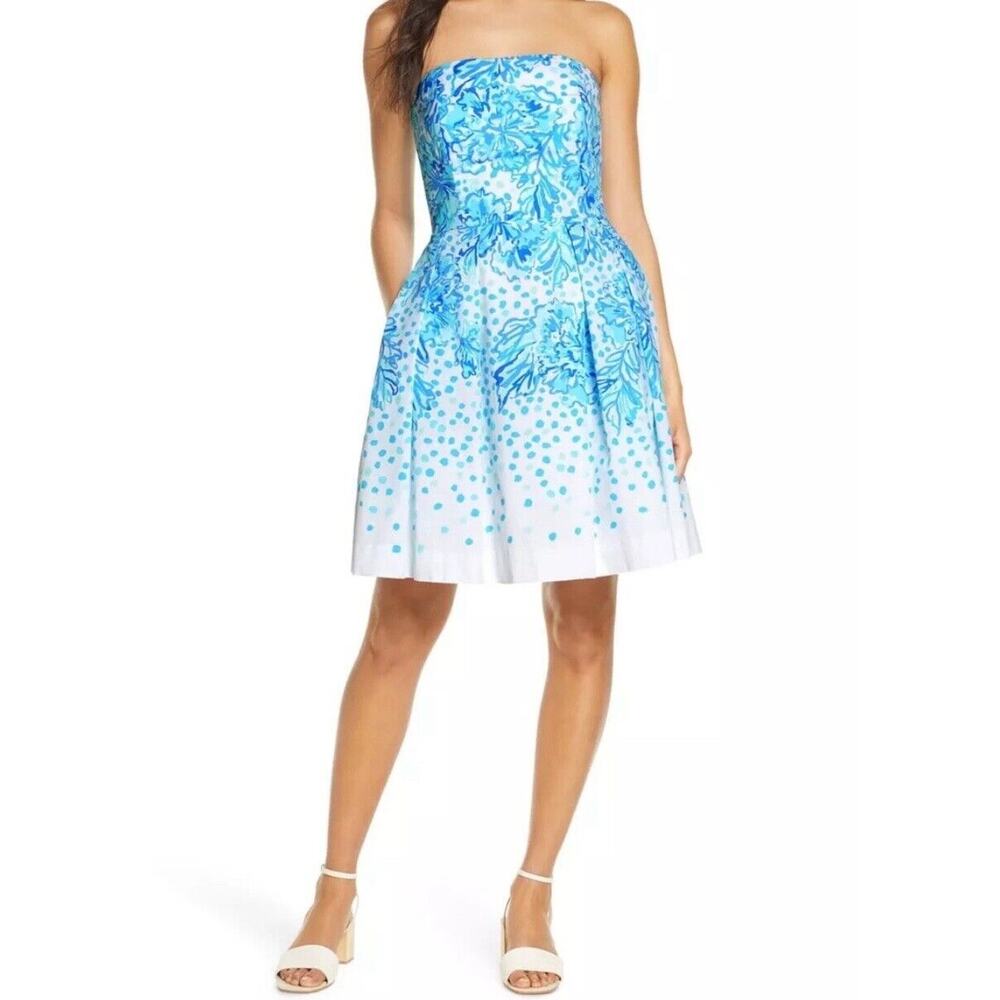 Lilly Pulitzer Womens Kenzie Strapless Dress Size 0 Blue Banquet Tea Sorority - Picture 12 of 16